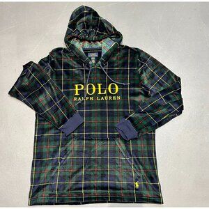 Polo Ralph Lauren Hoodie Pullover Men Large Green Plaid Velour Sleepwear